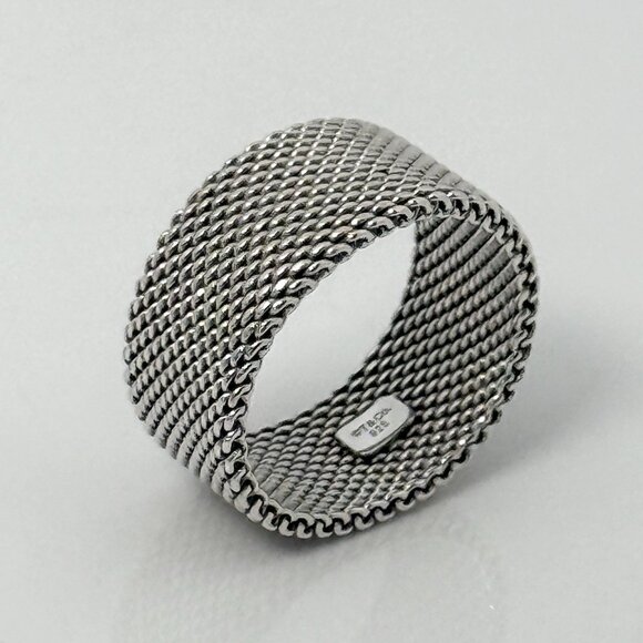 Size 6 Tiffany & Co Somerset Mesh Weave Firm Solid Ring in Sterling Silver - Picture 5 of 8